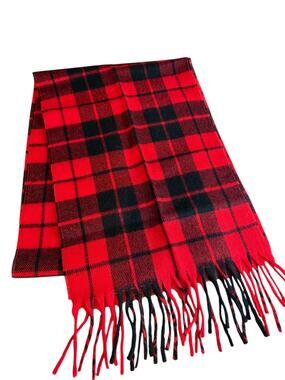 Vintage Christian Dior Buffalo Plaid Fringed Scarf Red Black